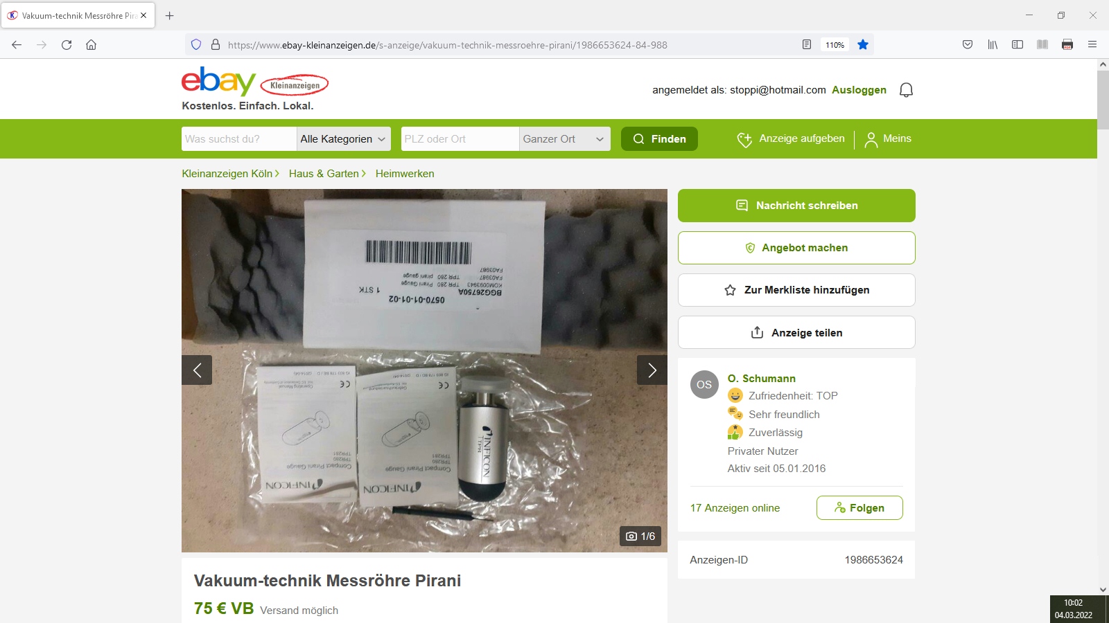 PiraniManometer Arduino Stoppi